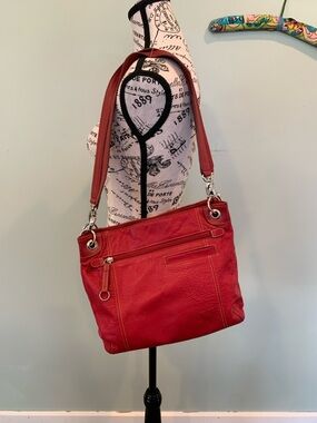 Vintage Y2K Marc Chantal Classic Ruby Red Pebbled Leather Shoulder Bag Purse